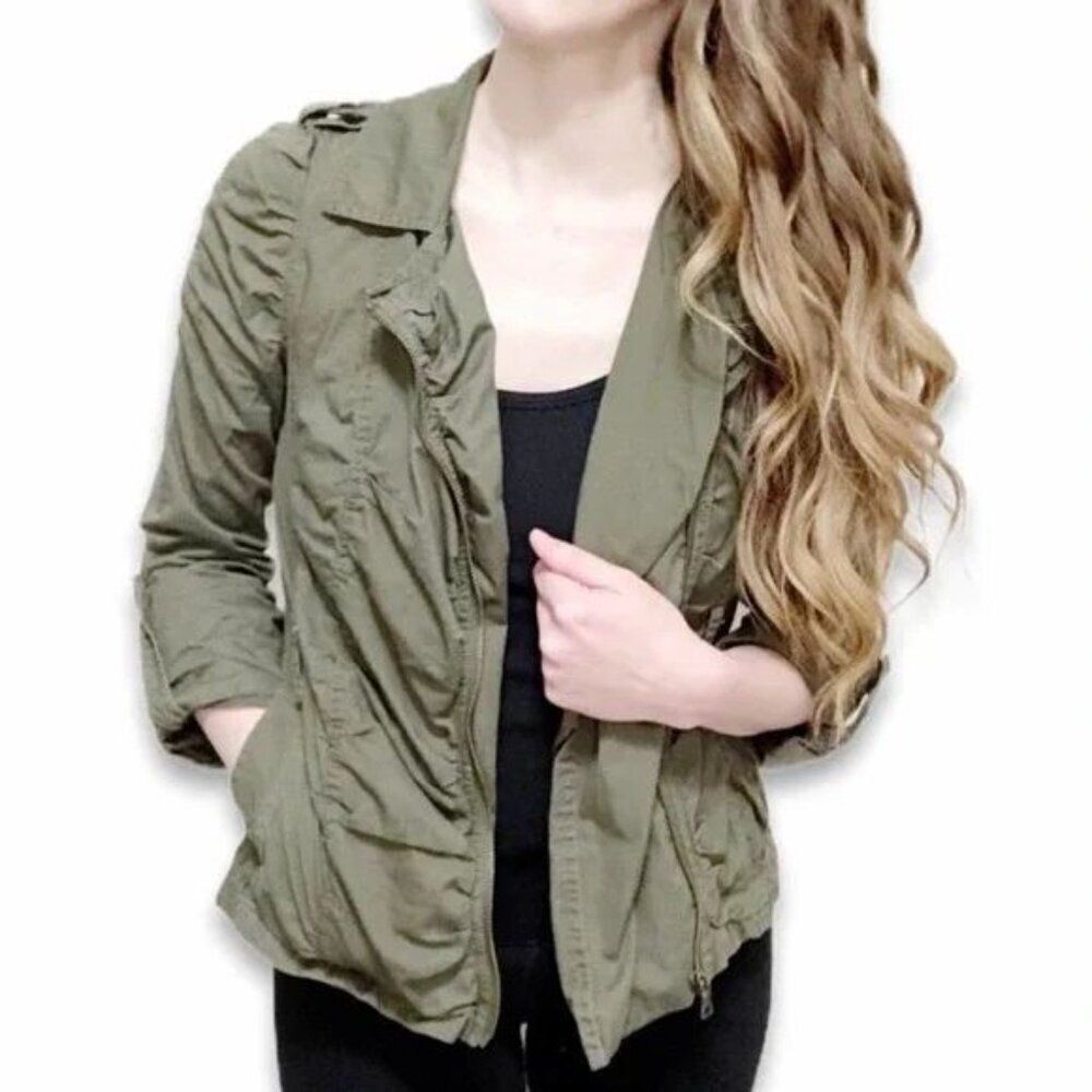 Bernardo Olive Green Lightweight Ruched Zip Utility Jacket for Women Small